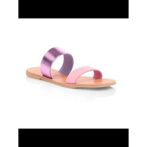 JOIE Womens Pink Bannison Square Toe Slip On Leather Slide Sandals Shoes 38.5